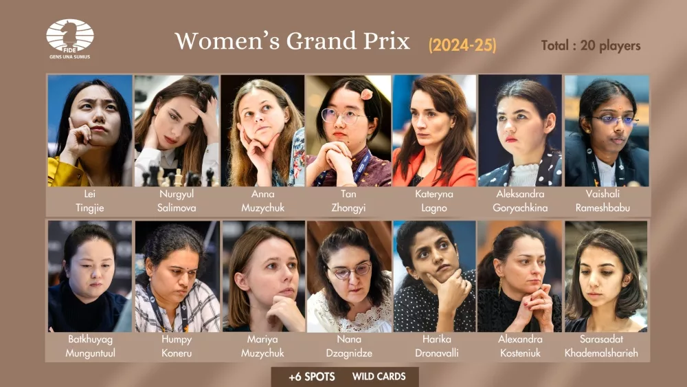 Imagen facilitada por la FIDE de las 14 ajedrecistas que jugarán el Grand Prix la próxima temporada