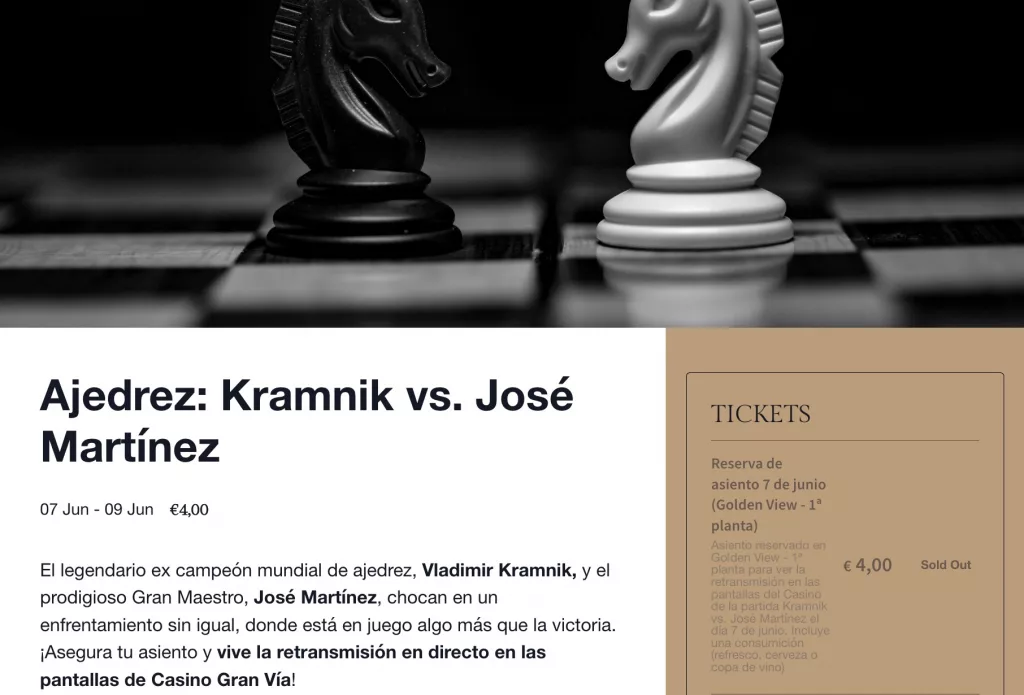 Todas las reservas para ver a Kramnik y Martínez desde Casino Gran Vía se han agotado