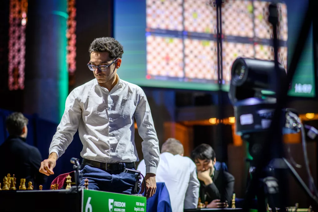 Fabiano Caruana, en el Mundial de Rápidas. Foto: Michal Walusza / FIDE