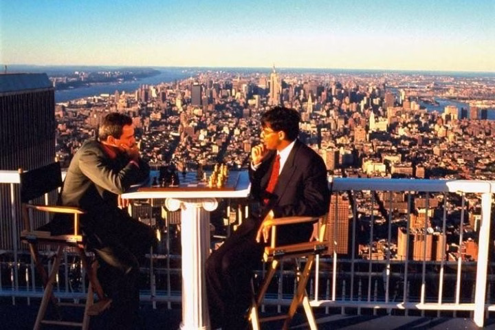 Kasparov-Anand fue el duelo por el título de la PCA en 1995, en piso 107 de la Torre Sur del World Trade Center, en Nueva York.