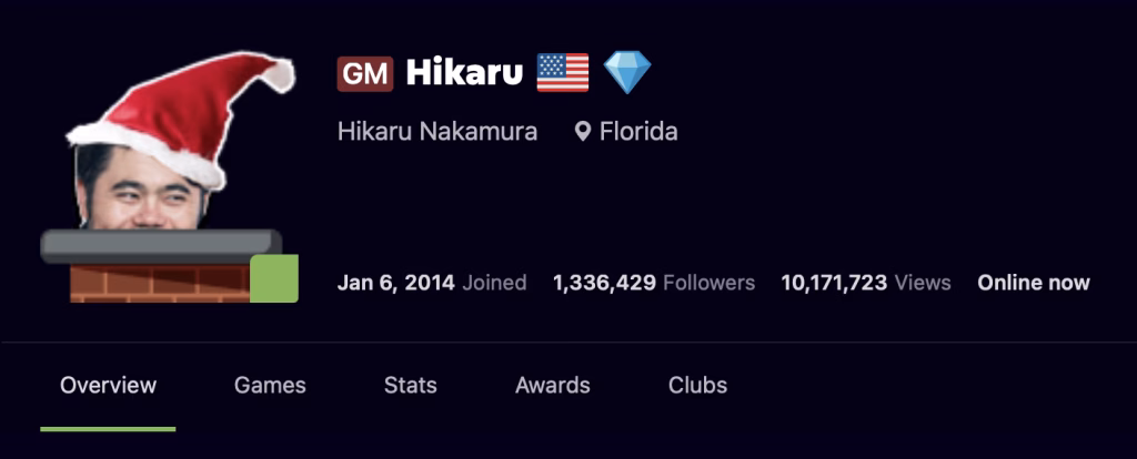 Captura de la página de Nakamura en Chess.com