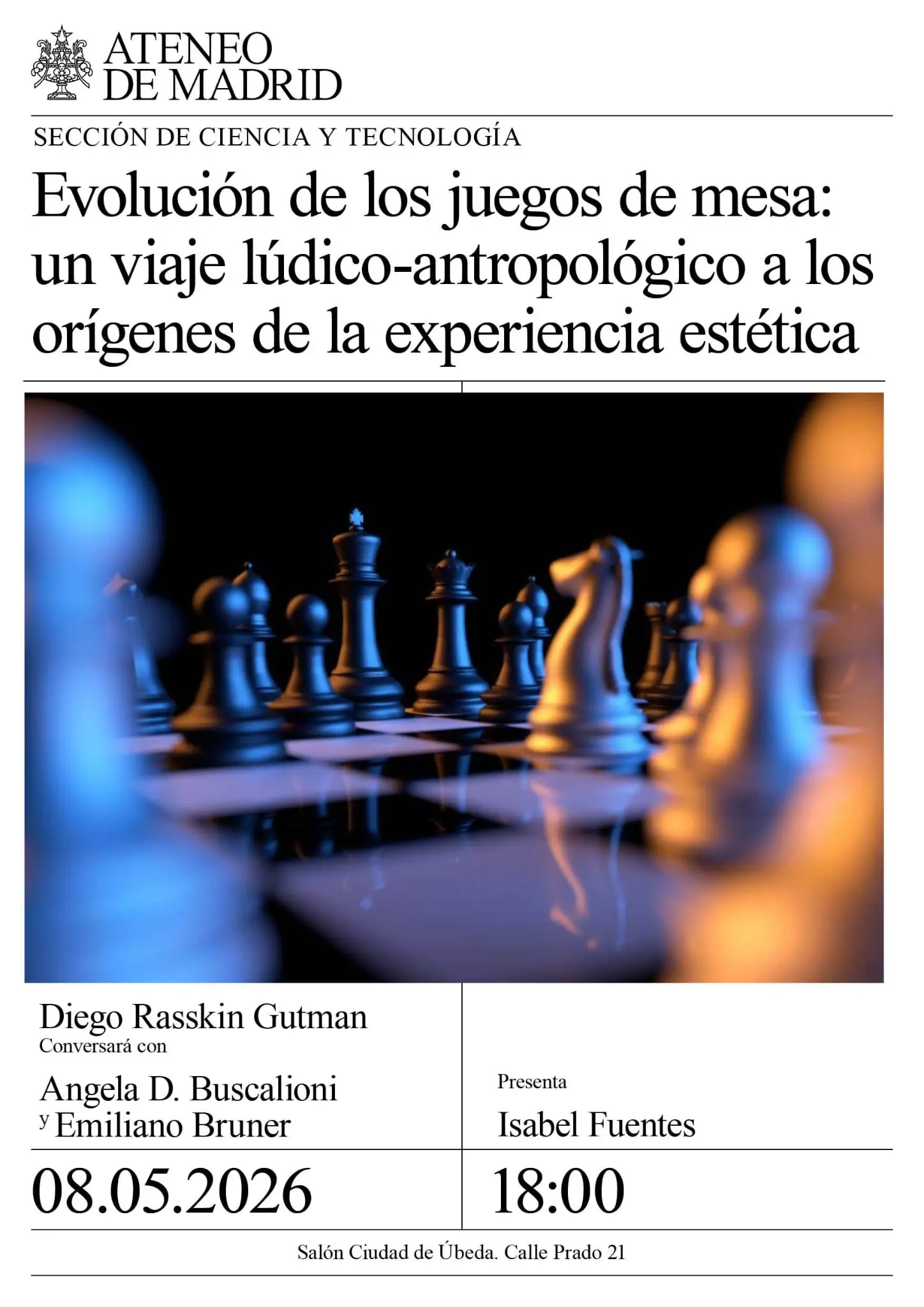 Cartel que anuncia la charla de Diego Rasskin en el Ateneo de Madrid